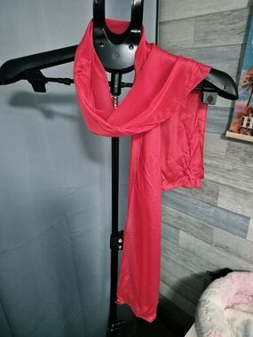 Axiom 100% Silk Long Oblong Scarf Wrap Crimson Reddish Pink Raspberry Japan